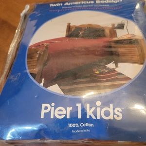 Nwt Pier 1 Kids AMERICUS TWIN BEDSKIRT Red navy blue